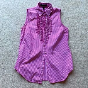 Lauren Ralph Lauren tuxedo ruffle pink stripe top